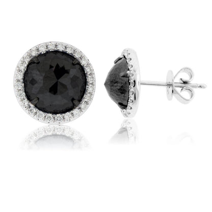 Rose Cut Black Diamond & Diamond Halo Stud Earrings - Park City Jewelers