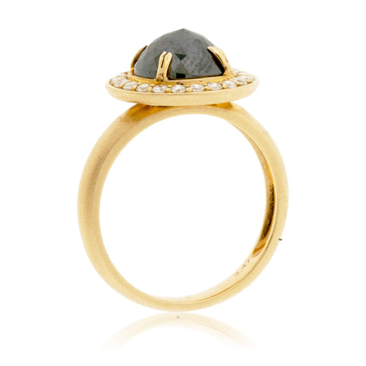 Rose-Cut Black Diamond & Diamond Halo Style Ring - Park City Jewelers