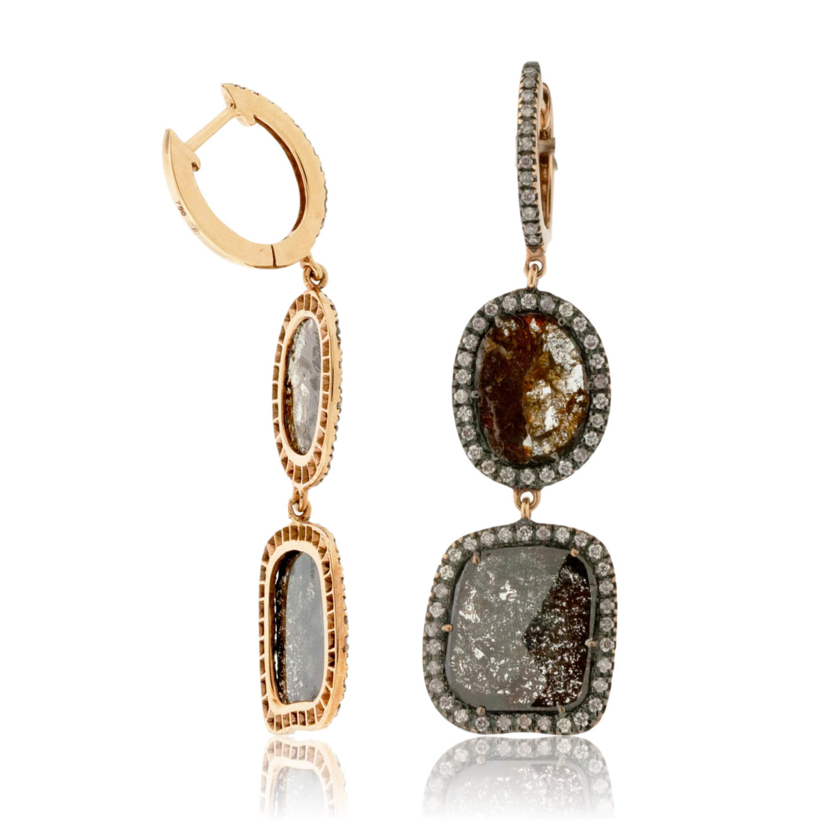 Rose Cut Diamond Slice & Diamond Halo Dangle Earrings - Park City Jewelers