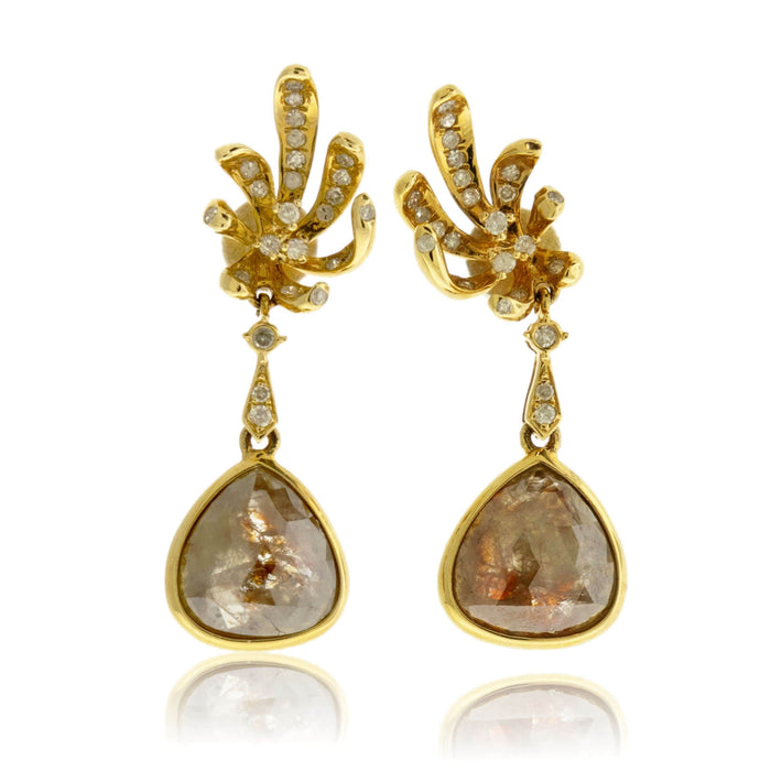 Rose Cut Rough Diamond & Diamond Dangle Earrings - Park City Jewelers
