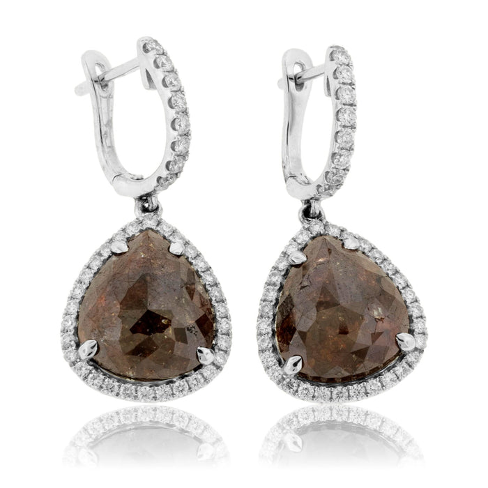 Rose Cut Rough Diamond & Diamond Dangle Earrings - Park City Jewelers
