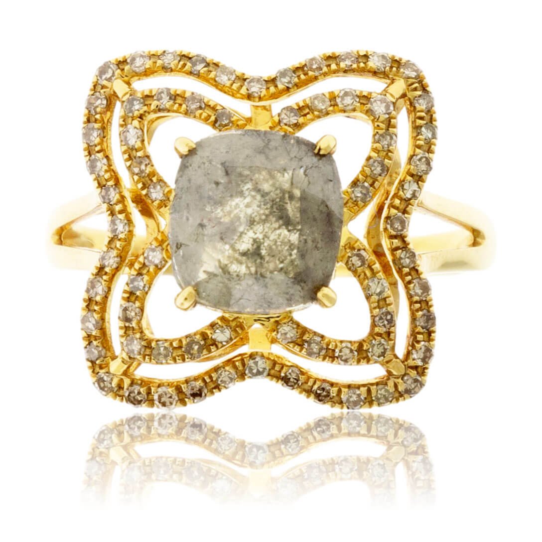 Rose-Cut Rough Diamond & Diamond Double Halo Style Ring - Park City Jewelers
