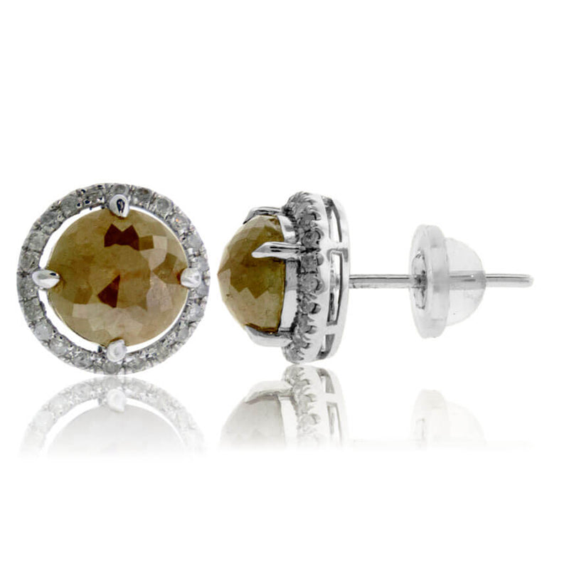 Rose Cut Rough Diamond & Diamond Halo Stud Earrings - Park City Jewelers