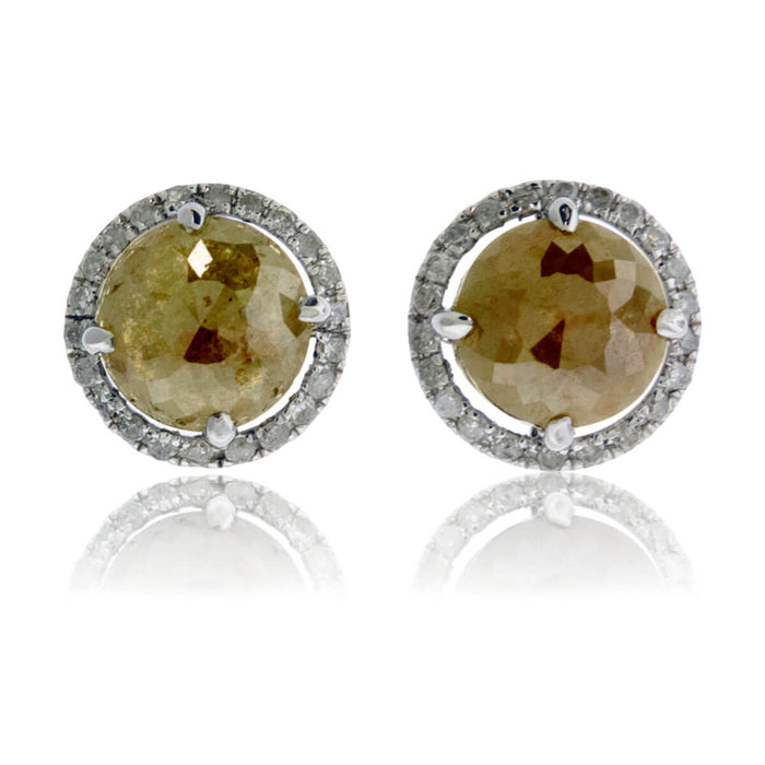 Rose Cut Rough Diamond & Diamond Halo Stud Earrings - Park City Jewelers