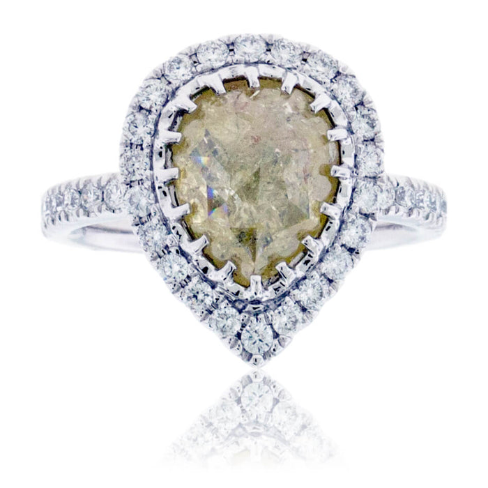 Rose-Cut Yellow Pear Shaped Diamond & Diamond Halo Style Ring - Park City Jewelers