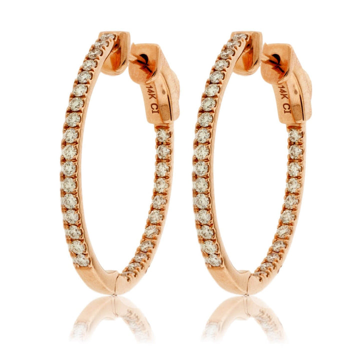 Rose Gold .75 Carat Inside Out Diamond Hoop Earrings - Park City Jewelers
