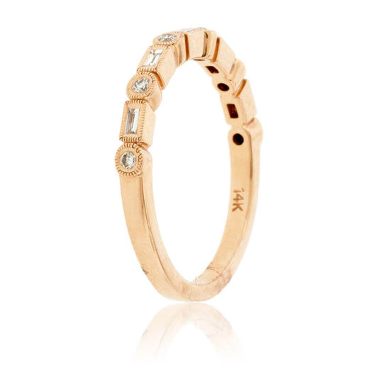 Rose Gold Baguette & Round Diamond Style Band - Park City Jewelers
