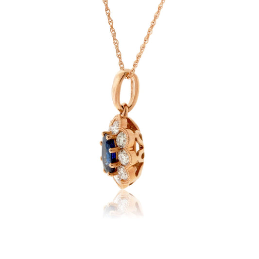 Rose Gold Blue Sapphire and Diamond Blooming Pendant - Park City Jewelers