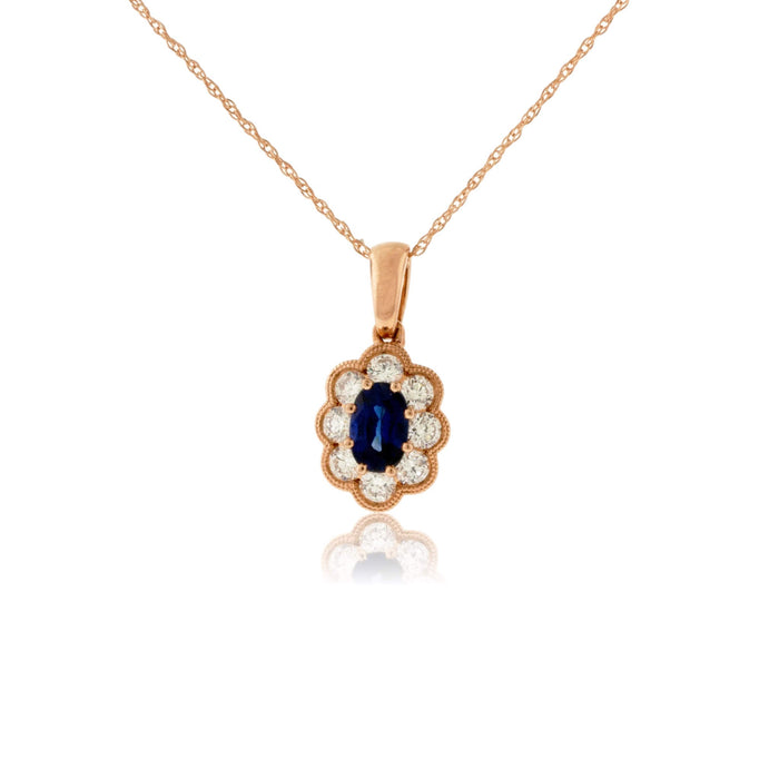 Rose Gold Blue Sapphire and Diamond Blooming Pendant - Park City Jewelers