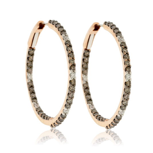 Rose Gold Brown Diamond & Diamond Inside-Out Hoop Earrings - Park City Jewelers