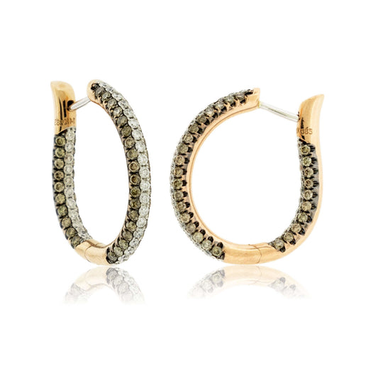 Rose Gold Brown Diamond & Diamond Inside-Out Hoop Earrings - Park City Jewelers