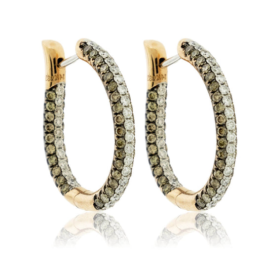 Rose Gold Brown Diamond & Diamond Inside-Out Hoop Earrings - Park City Jewelers