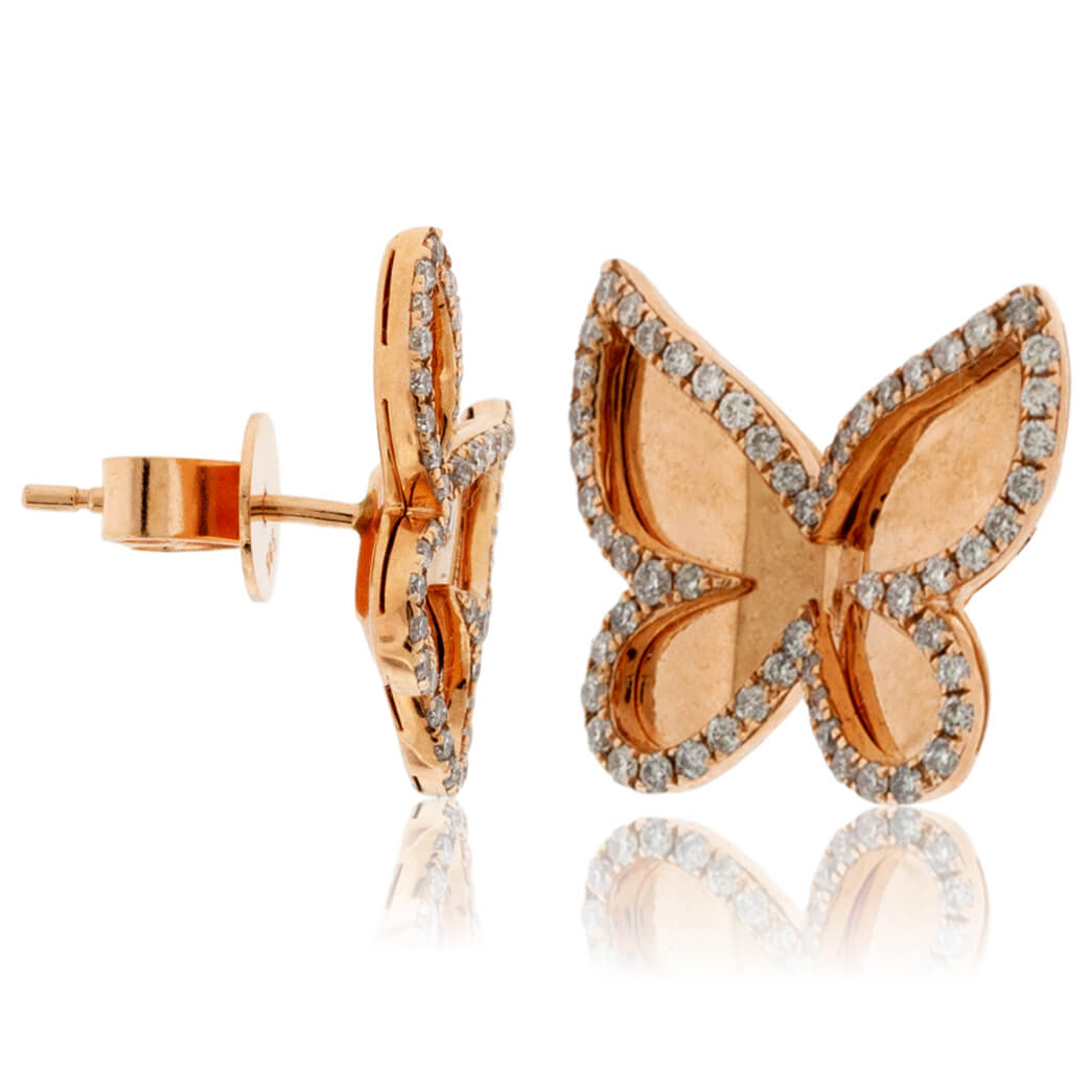 Rose Gold Butterfly Diamond Post Earrings - Park City Jewelers