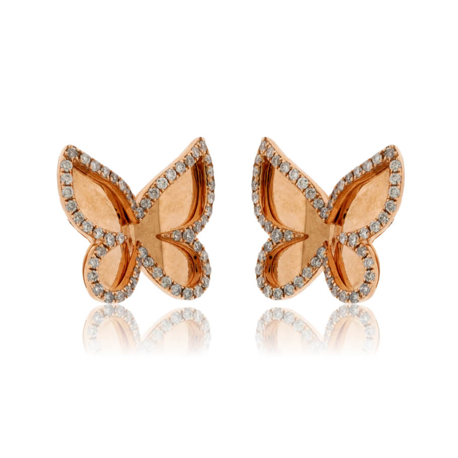 Rose Gold Butterfly Diamond Post Earrings - Park City Jewelers