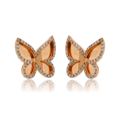 Rose Gold Butterfly Diamond Post Earrings - Park City Jewelers