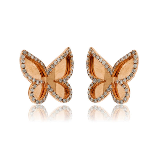 Rose Gold Butterfly Diamond Post Earrings - Park City Jewelers