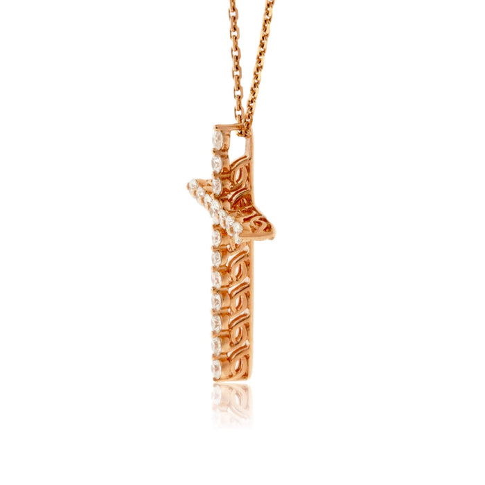 Rose Gold Decorative Diamond Cross Pendant - Park City Jewelers