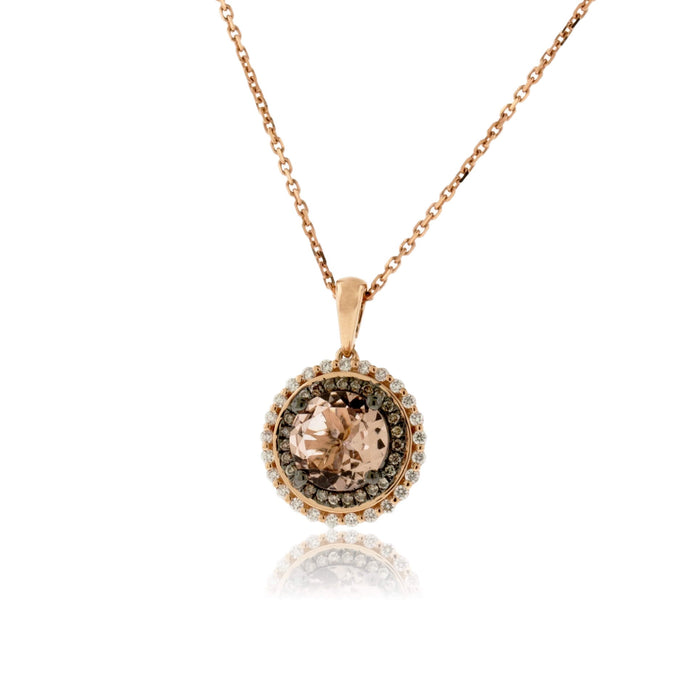 Rose Gold, Diamond, Chocolate Colored Diamond, and Morganite Pendant - Park City Jewelers