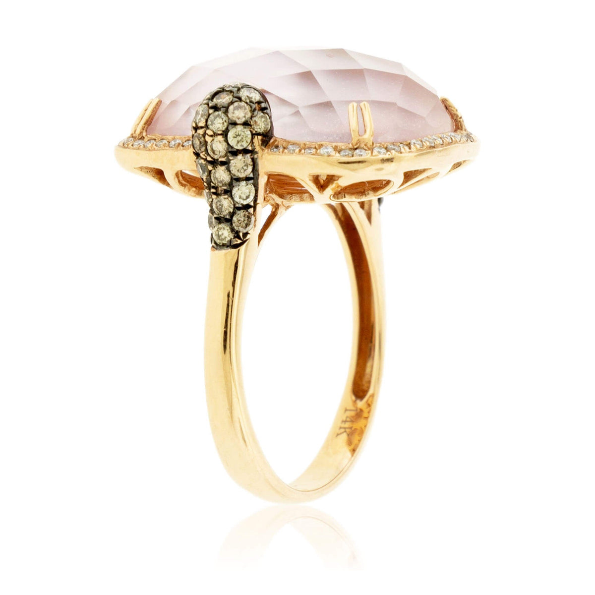 Rose Gold Fancy Cut Rose Quartz Doublet and Diamond Ring - Park City Jewelers