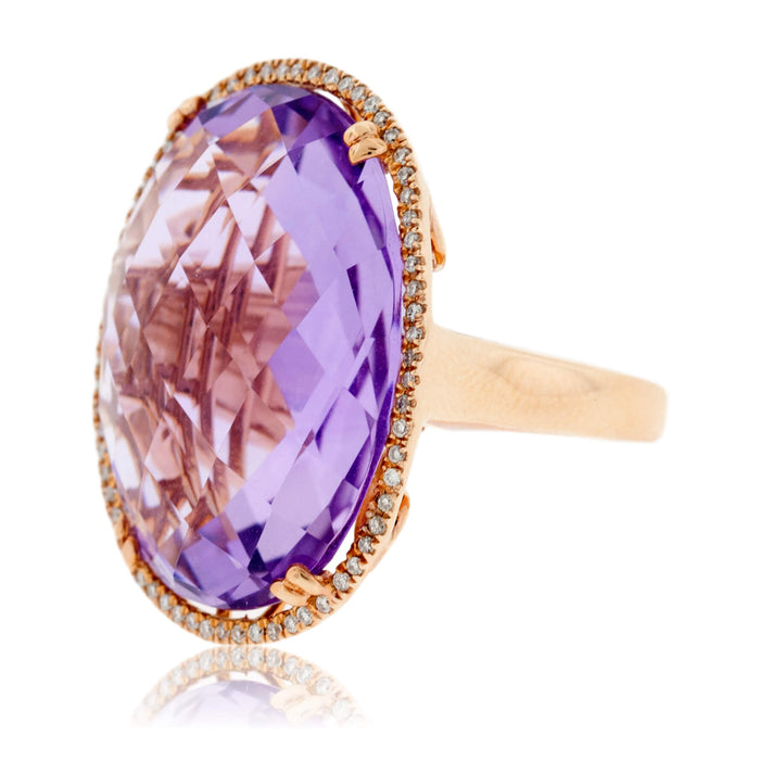 Rose Gold Oval Fancy Cut Amethyst and Diamond Ring - Park City Jewelers
