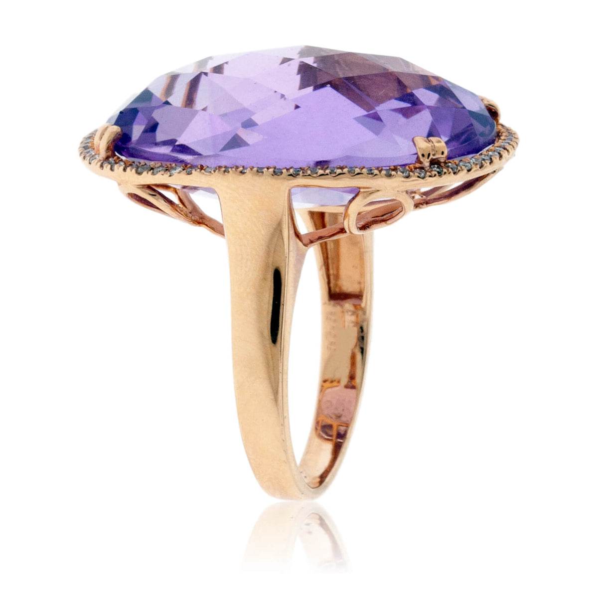 Rose Gold Oval Fancy Cut Amethyst and Diamond Ring - Park City Jewelers