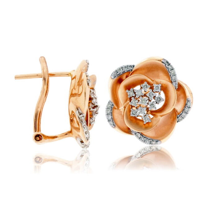 Rose Gold Rose Style Earrings with Diamond Accents - Park City Jewelers