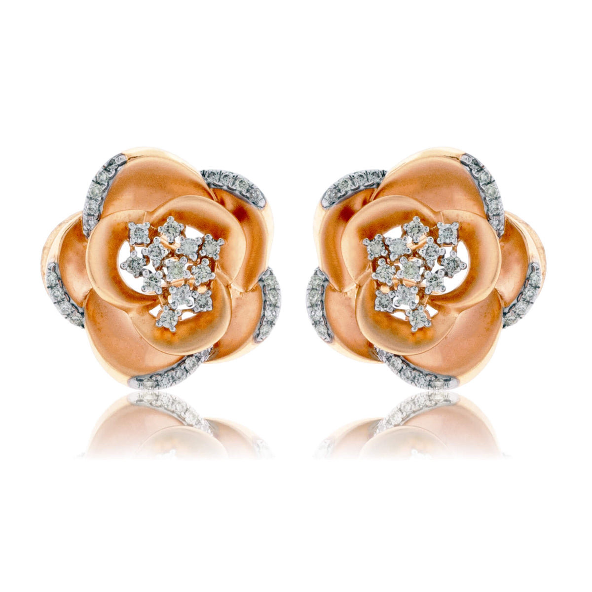 Rose Gold Rose Style Earrings with Diamond Accents - Park City Jewelers