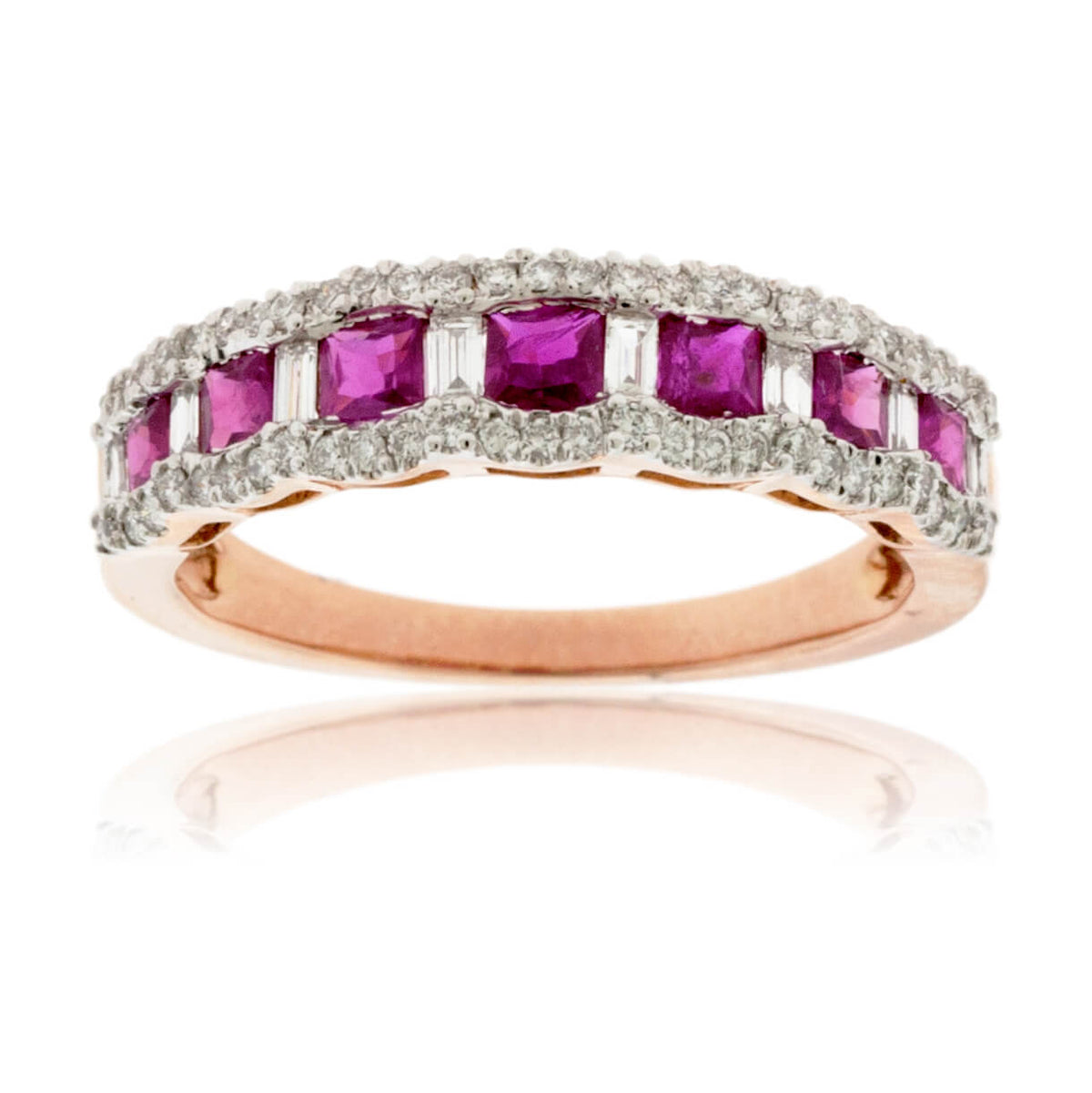 Rose Gold Ruby and Baguette Diamond Ring - Park City Jewelers