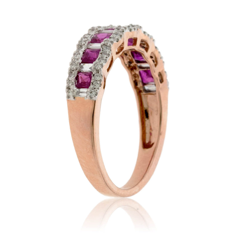 Rose Gold Ruby and Baguette Diamond Ring - Park City Jewelers