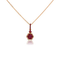 Rose Gold Ruby Cluster & Diamond Pendant - Park City Jewelers