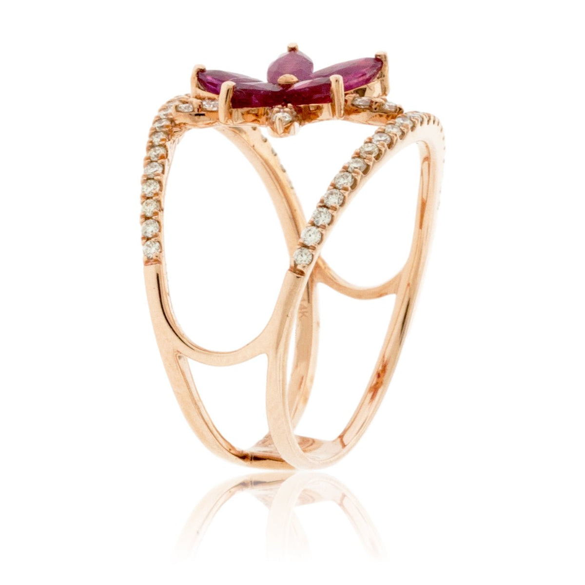 Rose Gold Ruby Flower and Diamond Ring - Park City Jewelers