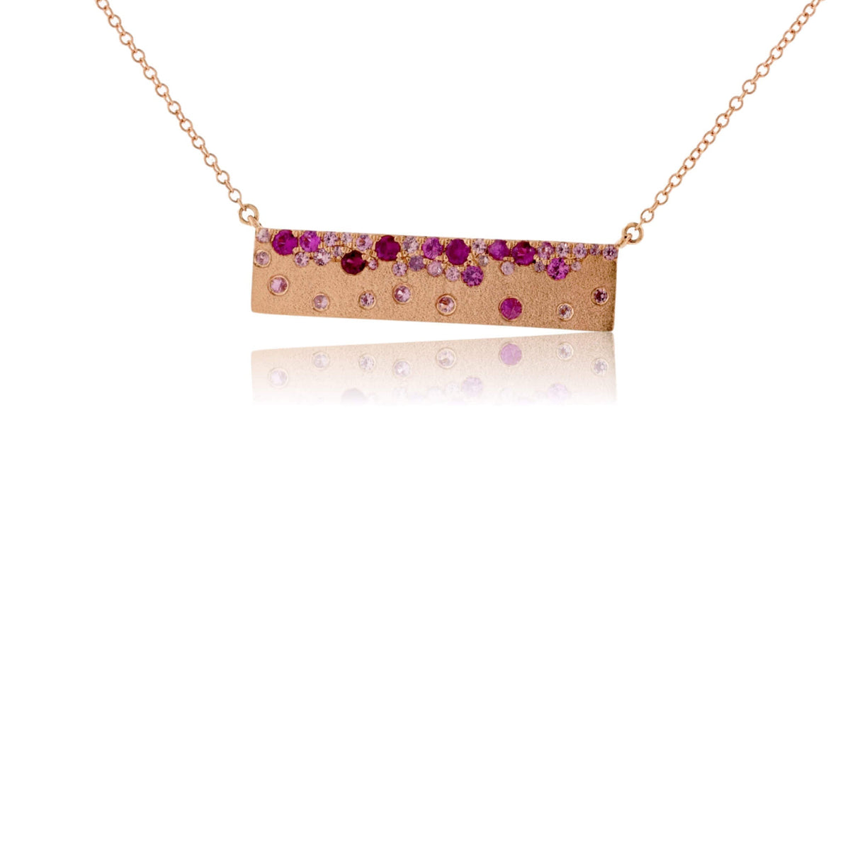 Rose Gold Satin Finish Flush Set Ruby & Sapphire Necklace - Park City Jewelers