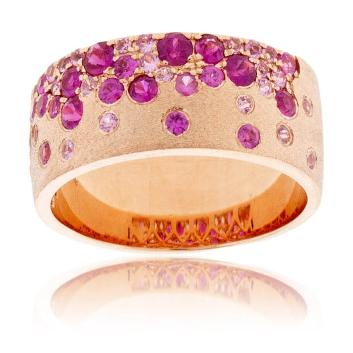 Rose Gold Satin Finish Flush Set Sapphire & Ruby Ring - Park City Jewelers