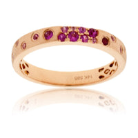 Rose Gold Satin Finish Flush Set Sapphire & Ruby Ring - Park City Jewelers