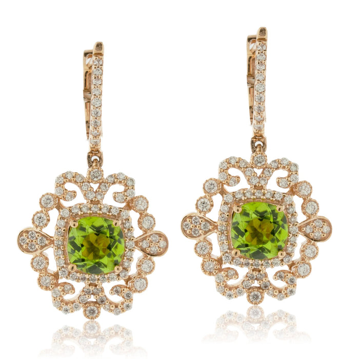 Rose Gold Vintage Inspired Peridot Dangle Earrings - Park City Jewelers