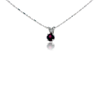 Round 5mm Chatham Ruby & Diamond Simple Pendant - Park City Jewelers