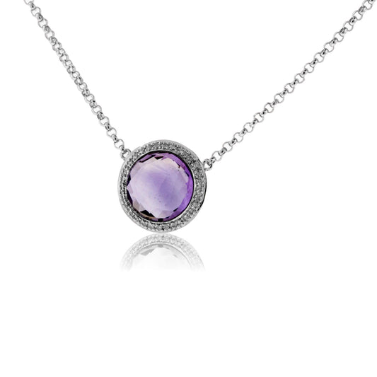 Round Amethyst & Diamond Halo Necklace - Park City Jewelers