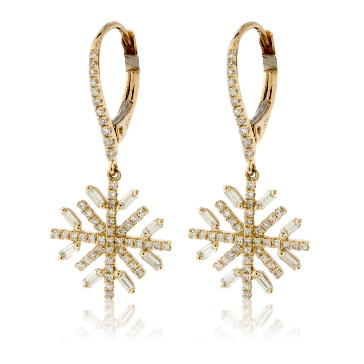 Round and Baguette Diamond Snowflake Earrings - Park City Jewelers
