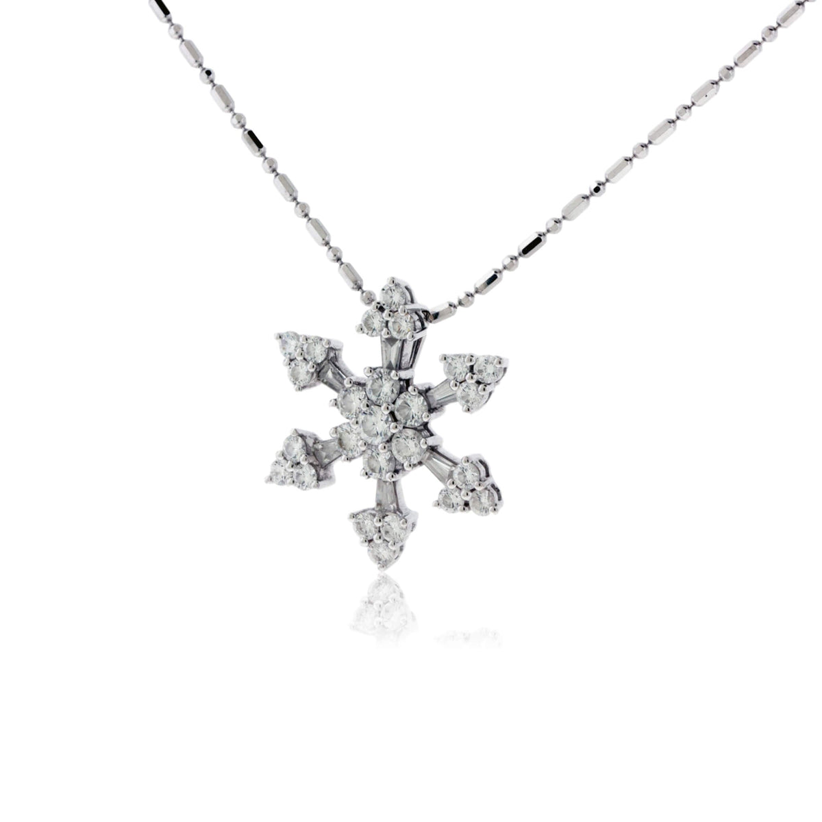Round and Baguette Diamond Snowflake Pendant - Park City Jewelers
