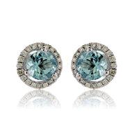 Round Aquamarine and Diamond Halo Stud Earrings - Park City Jewelers