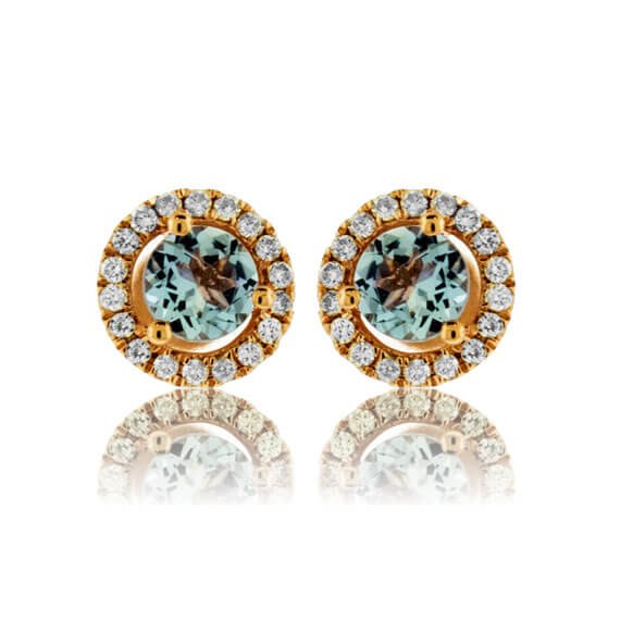 Round Aquamarine and Diamond Halo Stud Earrings - Park City Jewelers