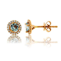 Round Aquamarine and Diamond Halo Stud Earrings - Park City Jewelers