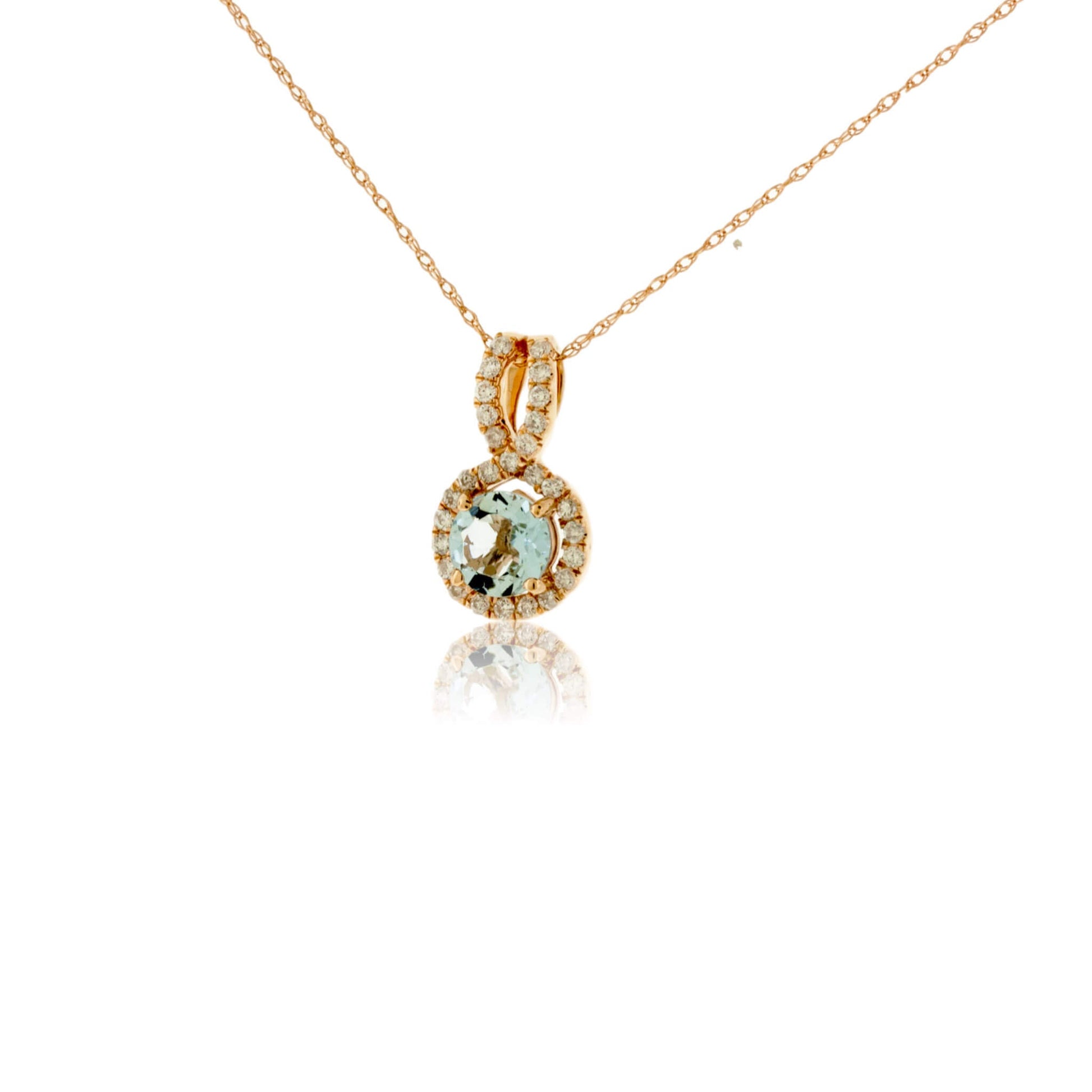 Round Aquamarine & Diamond Halo Pendant - Park City Jewelers
