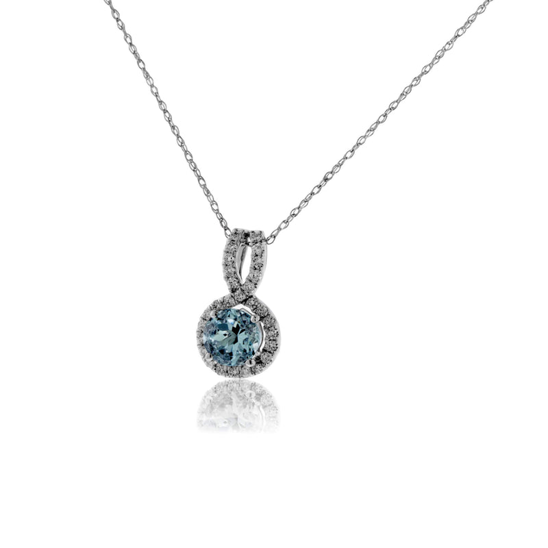 Round Aquamarine & Diamond Halo Pendant with Diamond Bail - Park City Jewelers
