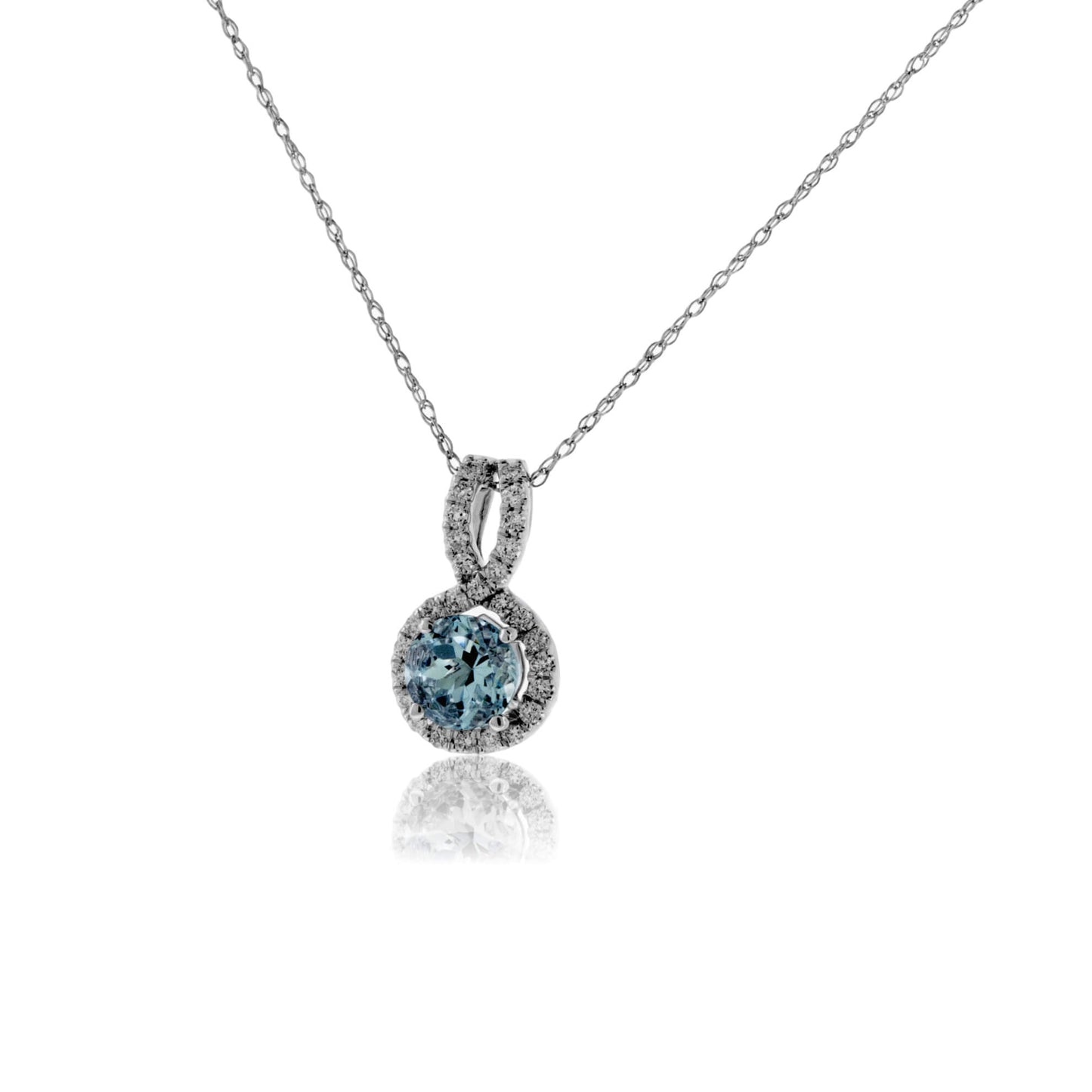 Round Aquamarine & Diamond Halo Pendant with Diamond Bail - Park City Jewelers