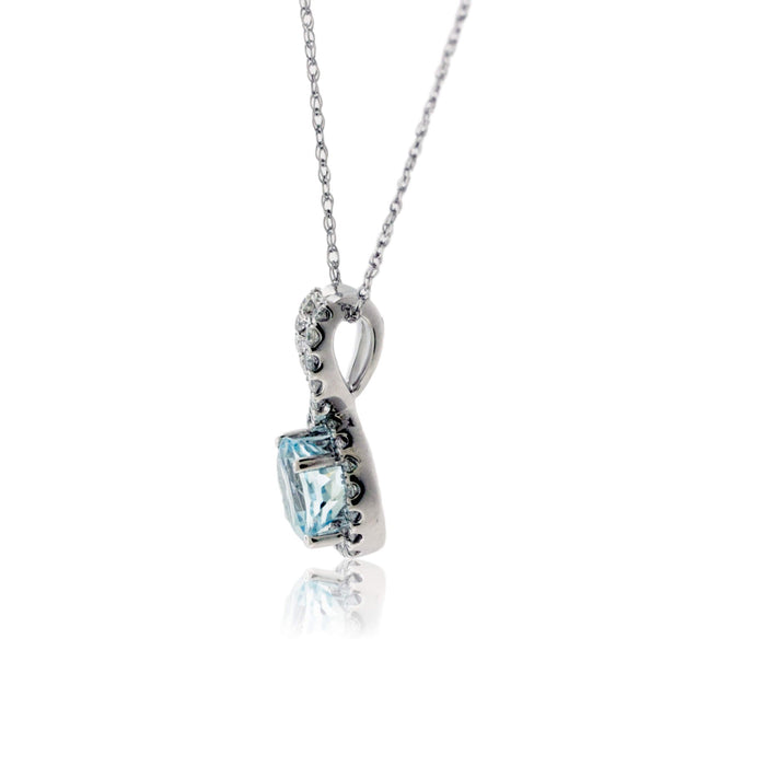 Round Aquamarine & Diamond Halo Pendant with Diamond Bail - Park City Jewelers