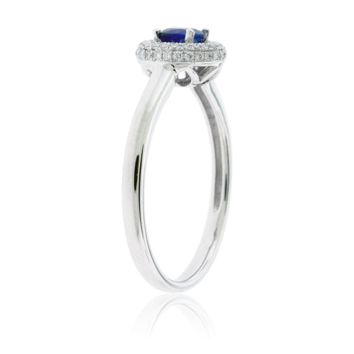 Round Blue Sapphire and Diamond Halo Ring - Park City Jewelers
