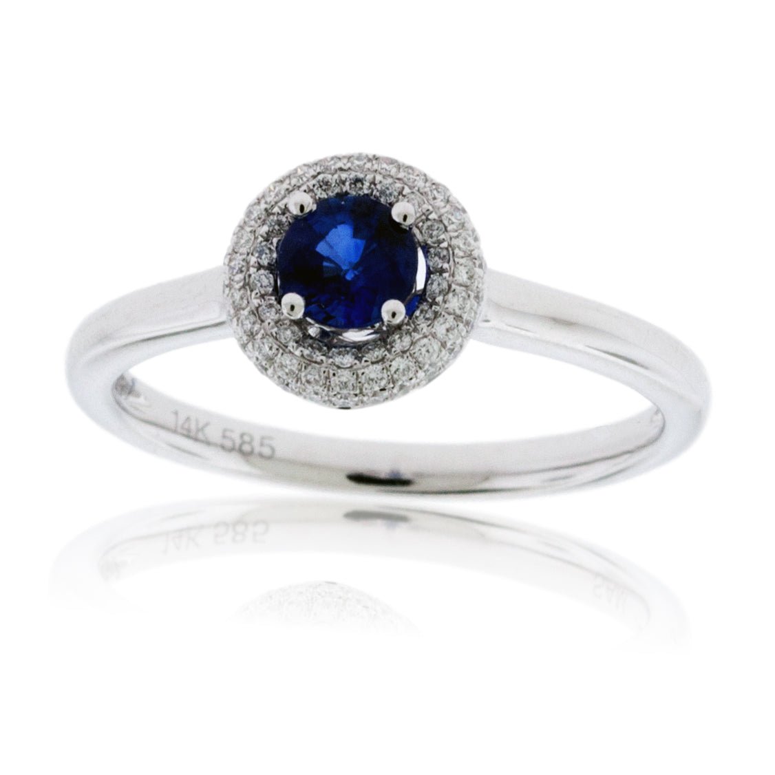 Round Blue Sapphire and Diamond Halo Ring - Park City Jewelers