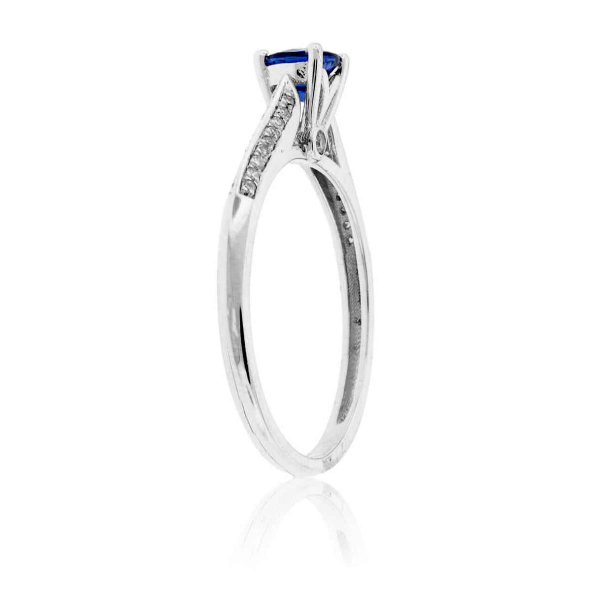 Round Blue Sapphire and Diamond Lined Ring - Park City Jewelers