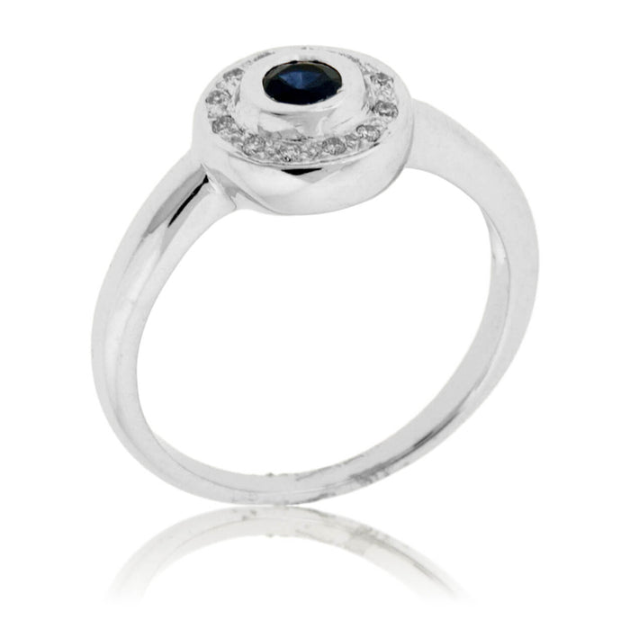 Round Blue Sapphire Diamond Bezel Style Ring - Park City Jewelers